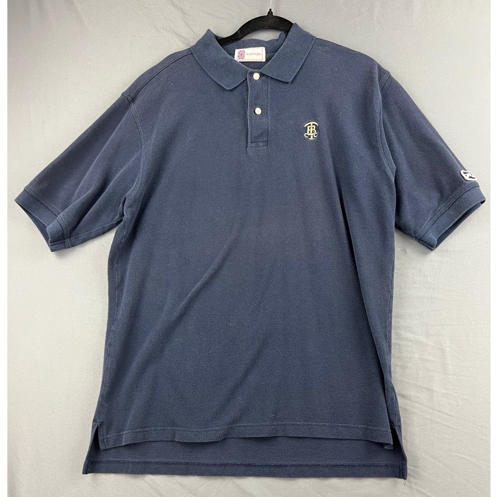 Slazenger Polo Shirt Mens LRG Short Sleeve Navy Blue Embroidered Crest ?CC Good